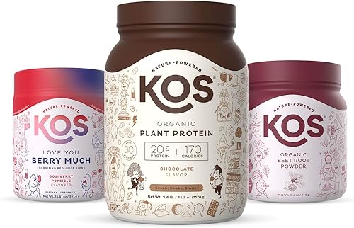 KOS Paquete Smart Heart (proteína de chocolate en polvo a base de plantas + polvo de raíz de remolacha orgánica + mezcla de rojos orgánicos)