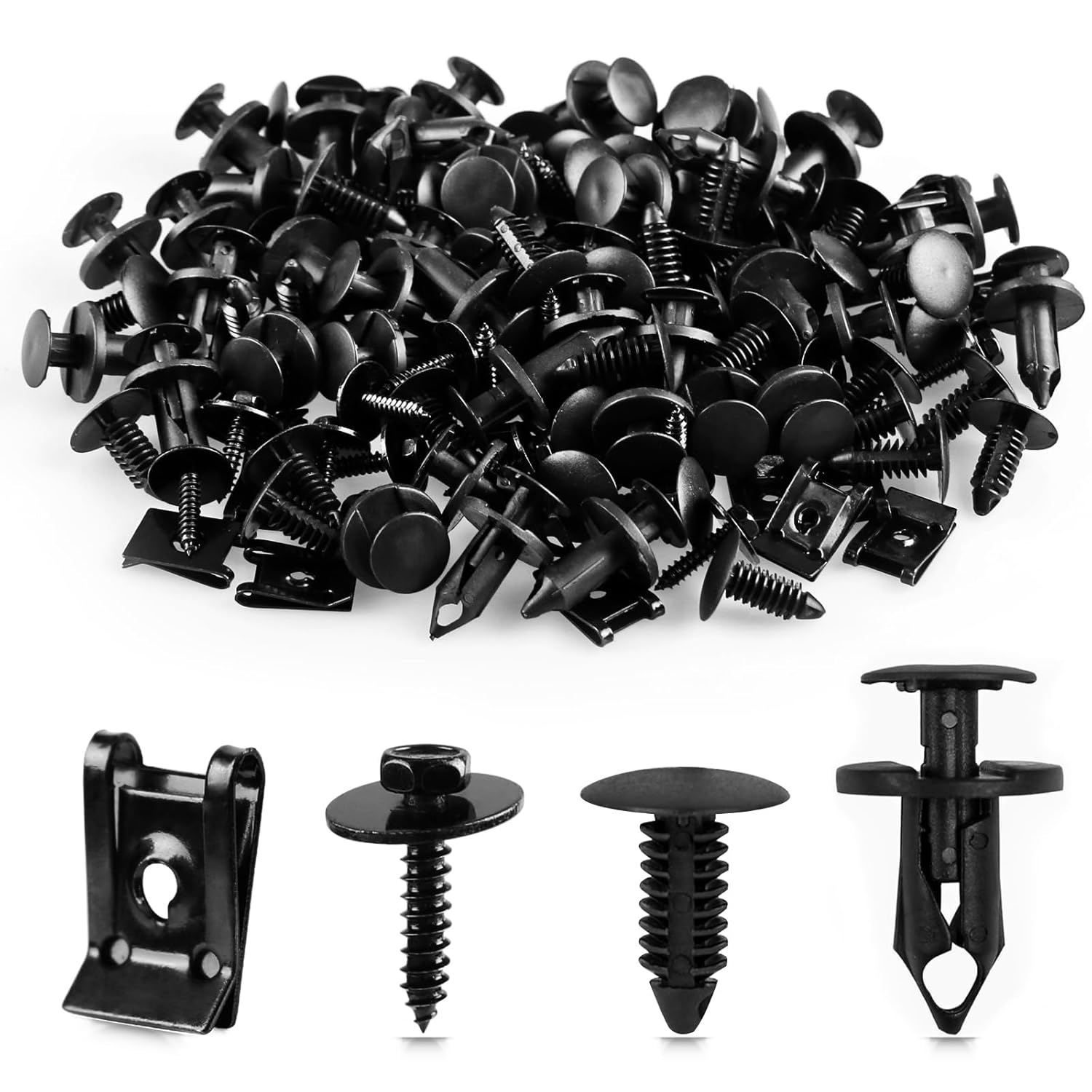 Xislet 120pcs M4.2 Universal Fender Liner Engine Splash Shield Hex Head Screw & U Nut Kit Nylon Bumper Fastener Retainer Plastic Clips Compatible with GM Chevy Ford Buick Jeep Chrysler Body Push Pin