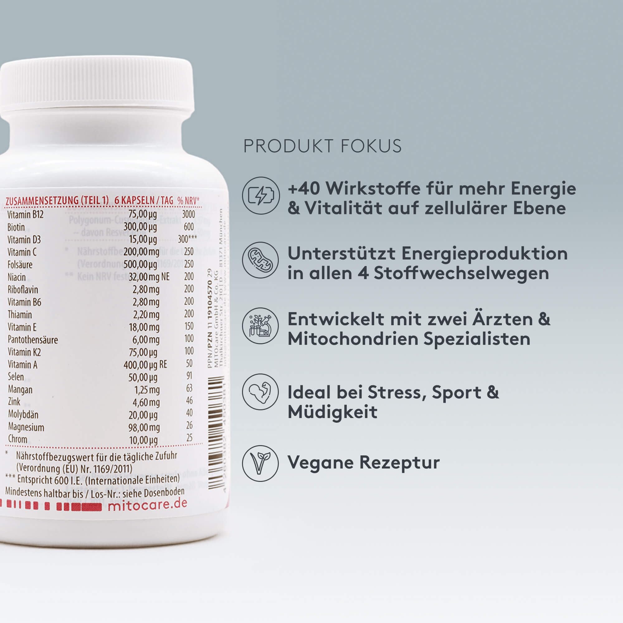MITOcare Mitochondrien Multi Komplex - Nährstoffkomplexmischung - optimale Basis - Vitamine, Mineralstoffe & Pflanzenstoffe - vegan - Monatspackung mit 180 Kapseln - Produziert in Deutschland