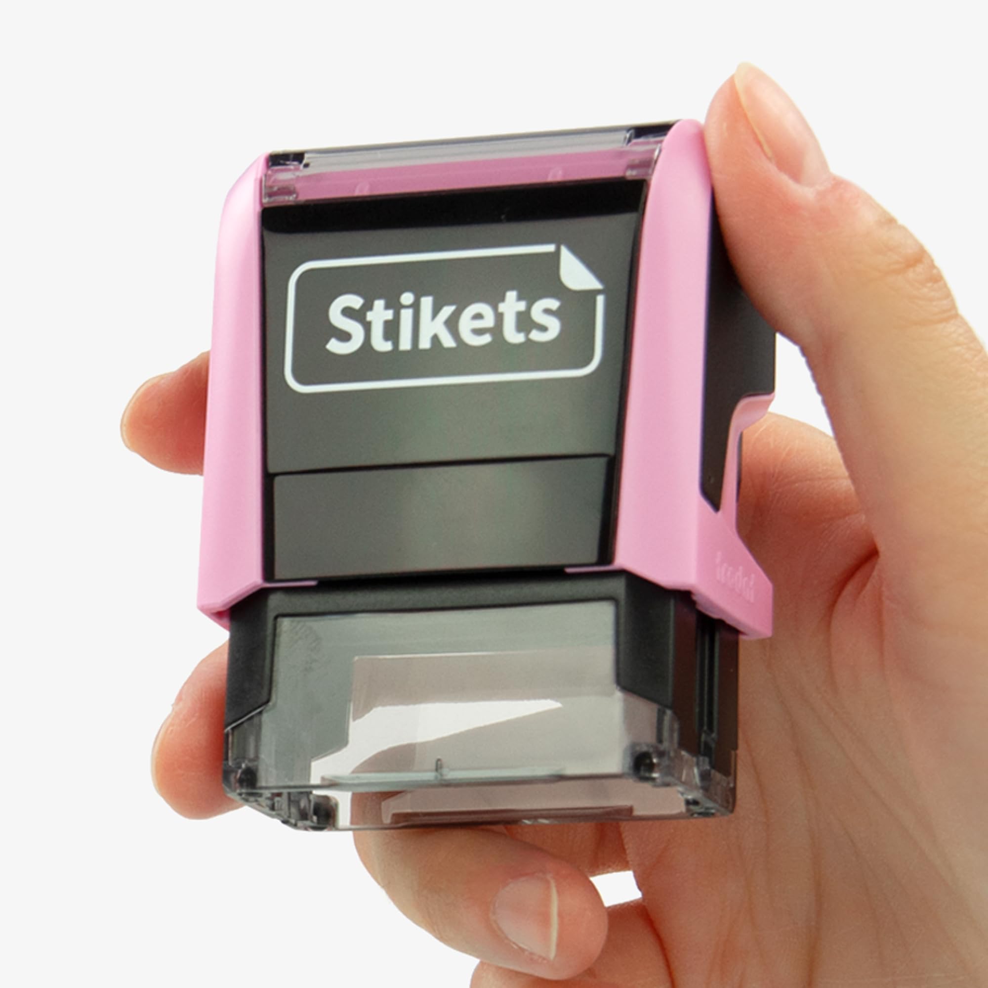 Personalisierbarer Stempel für Kleidung und Kindersachen für Schule oder Kindergarten | Permanenter Namensmarker mit Symbolen - Stikets (Pastellrosa)