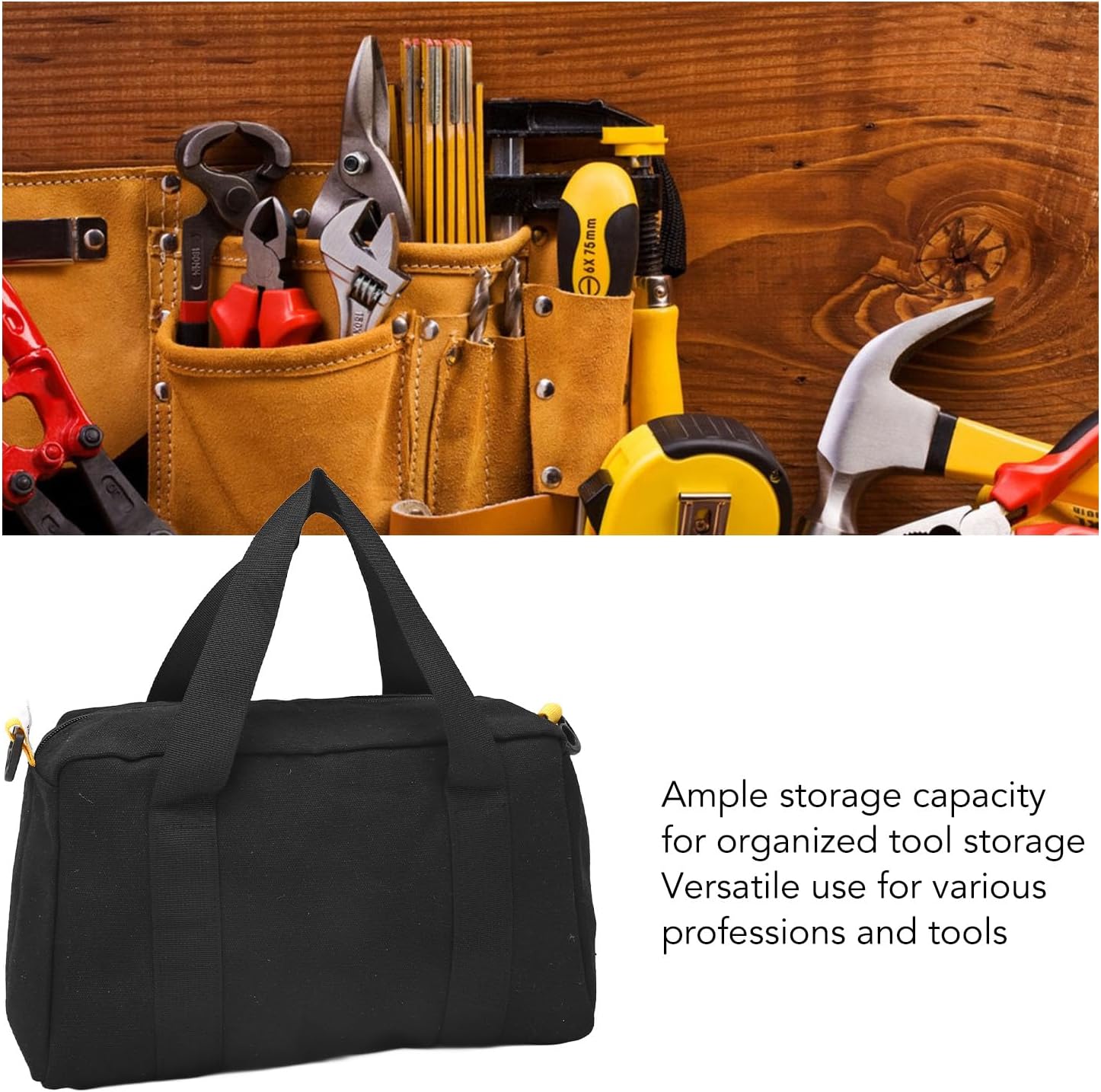 16 Inch Wide Mouth Tool Bag, Wide Mouth Canvas Tool Bag, Heavy Duty Large Capacity Tool Storage Bags, Small Tool Organizer Tote Bag for Electricians, Power Tool Organizer Pouch for Men(16 inches)