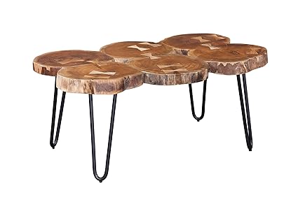 APRODZ Tronco Acacia Wood Top and Metal Base Coffee Table (Acacia Wood - Rosewood + Black Powder Coated)
