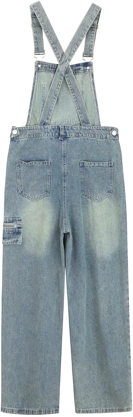 Girls Denim Overalls Wide Leg Adjustable Straps Cargo Jumpsuit Teen Summer Cute Casual Comfortable Bib Jeans