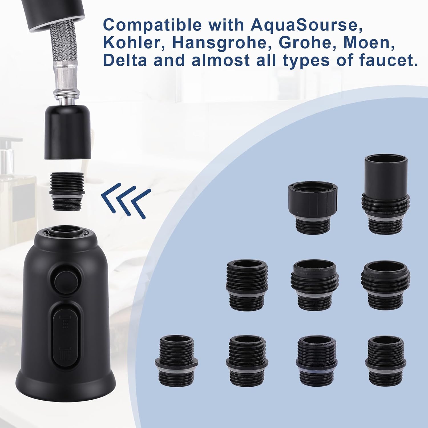 Aleasha Brass Made Pot Filler Matte Black + Pull Down Kitchen Faucet Spray Head Replacement