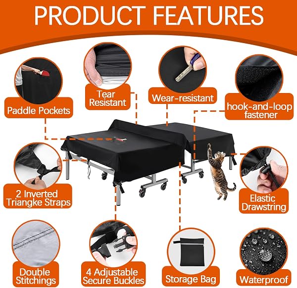 Funda para mesa de ping pong para exterior e interior Funda resistente 600D paras mesa de tenis des mesas impermeable con hebillas paras mesas plegables y planas,Plata,165x70x185cm - 3