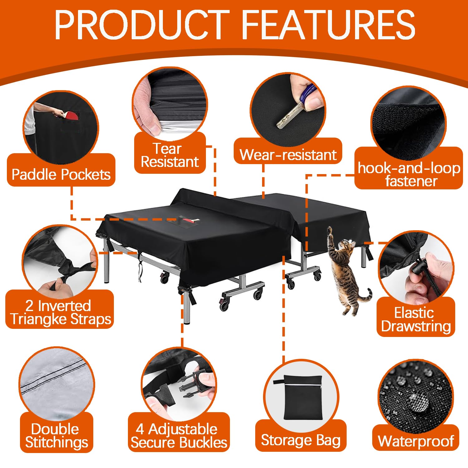 Copertura impermeabile per tavolo da ping pong da interno ed esterno Copertura resistente 600D per tavolo das ping pong Adatta a tavoli universali pieghevoli e piatti,Nero,165x70x185cm