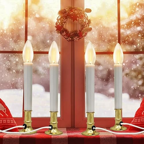 Vista 19 de GOOTHY Velas eléctricas para ventana con base chapada en níquel, lámpara de velas de Navidad con bombilla transparente C26, encendido/apagado, Velas