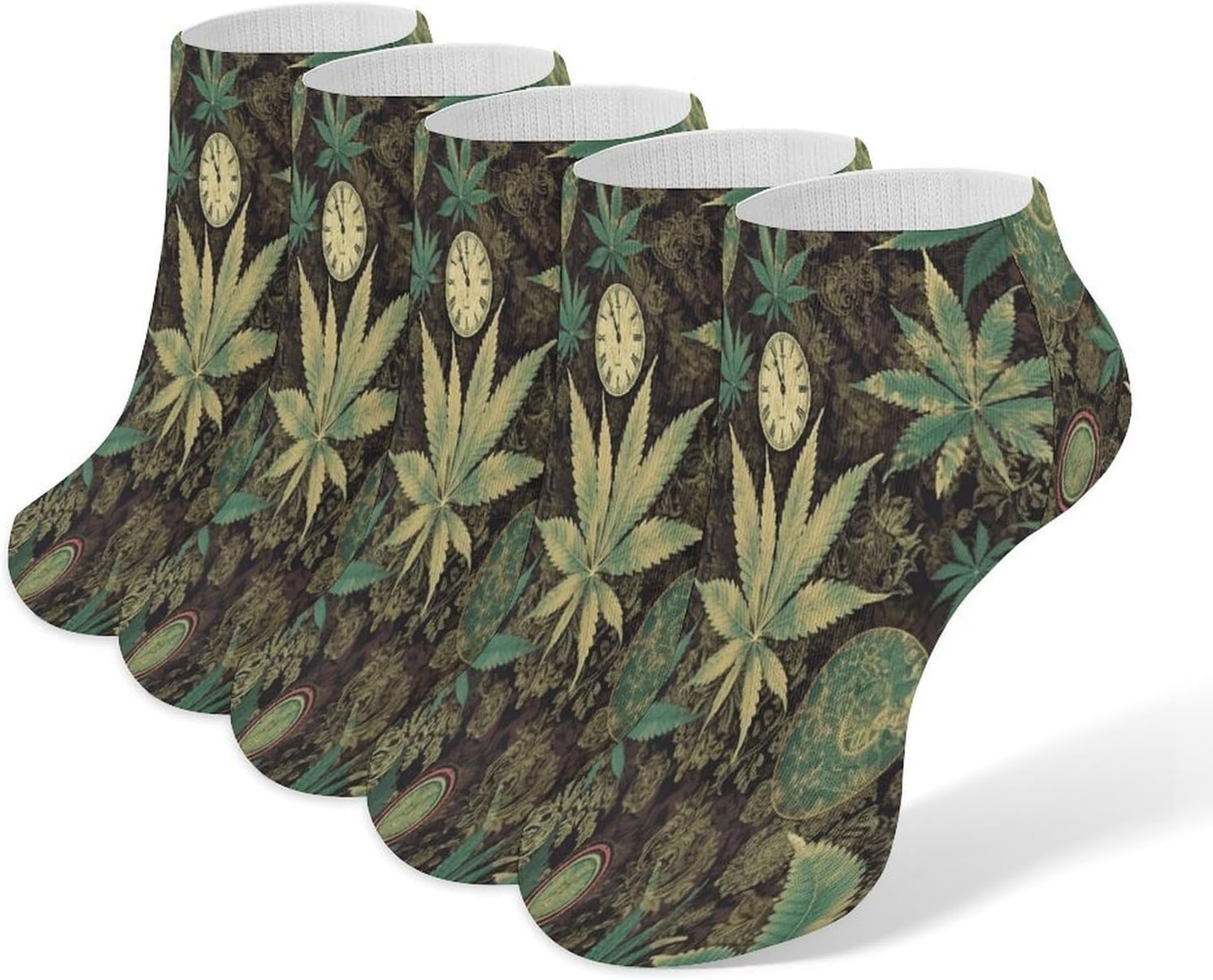 Puff in Time Weed Marijuana Ankle Socks for Men Women 5 Pairs | Comfortable Casual Low Cut Socks, Lightweight No Show Breathable Athletic Socks, Soft Mini Crew Socks for All Seasons
