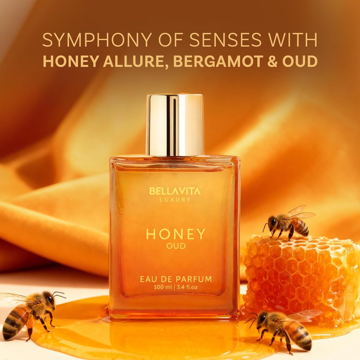 BellaVita Luxury Honey Oud Eau de Parfum (3.4 fl. oz.) | Patchouli, Vanilla, Bergamot, Floral & Spicy + Vegan Essentials Oils | Best gift for Valentine's Day | Long-Lasting Unisex Fragrance - Image 4