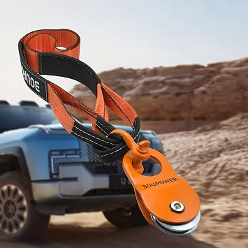 Off Road Winch Recovery Kit with 3 x 8' Tree Saver + 3 x20' Tow Strap, 10 Ton Snatch Block Pulley with 3/4 D Ring Shackles and Winch Line Dampener Bag for Truck Car SUV ATV Orange