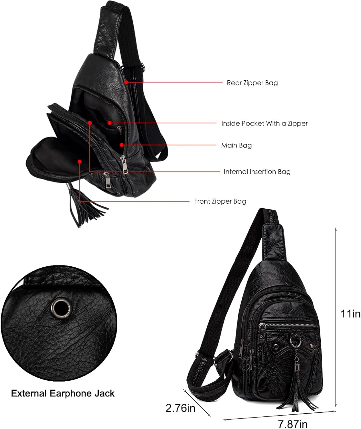 Relang Sling Bag for Women Crossbody, Leather Cross Body Fanny Packs for Women, Trendy Chest Bag for Travel and Daily Use image 5
