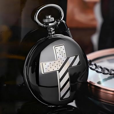 Bible Verse Pocket Watch Cross Mechanical Pocket Watches with Chain | Bible Verse Pocket Watch Cross American Flag Mechanical Pocket Watches with Chain Christmas Graduation Gifts Father's Day