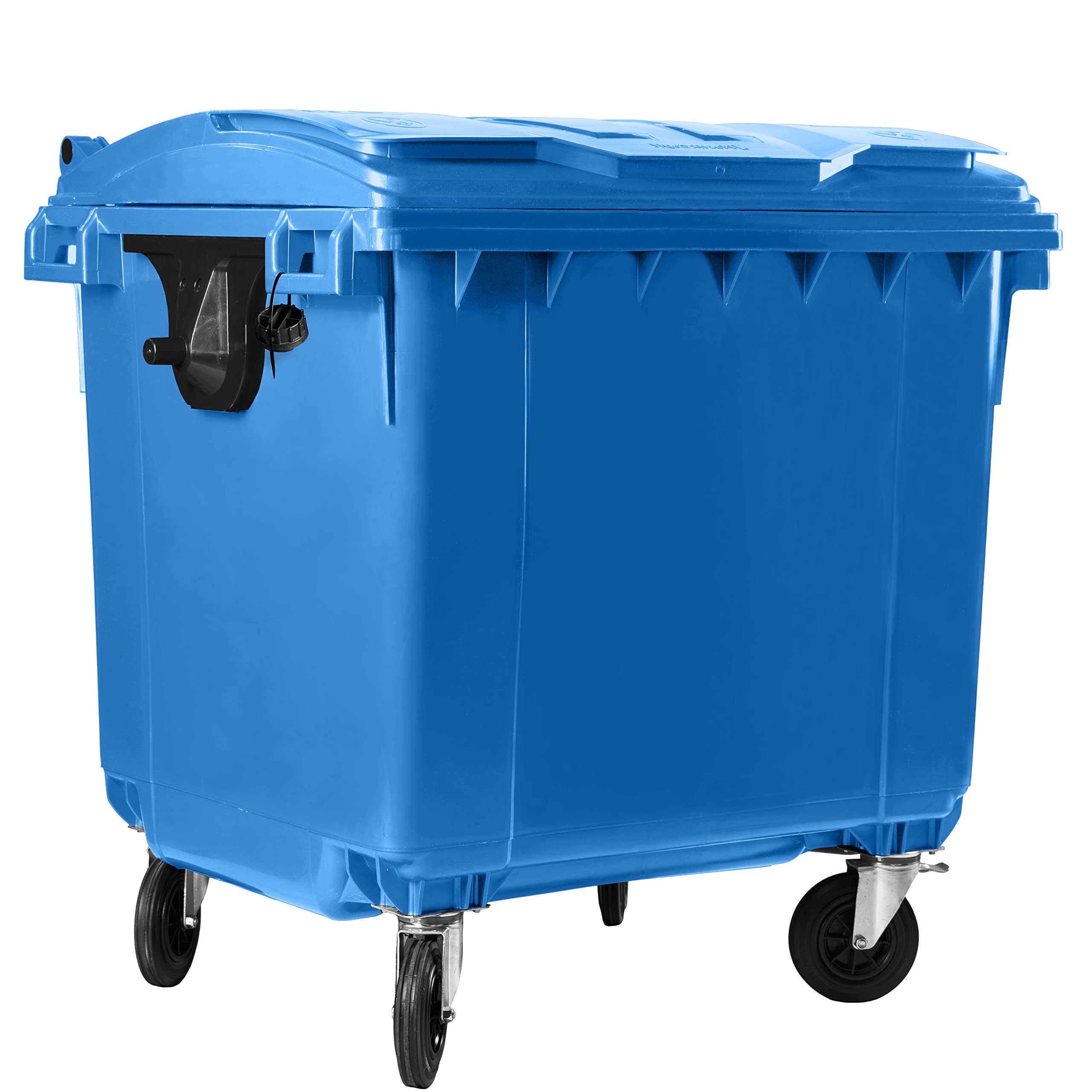 Hardwex Müllcontainer mit 4 Rädern mit Flachdeckel, Müllgroßbehälter, Abfalltonne, Mülltonne, Volumen: 1 100 Liter, Farbe: Blau, Größe: 1 344 x 1 370 x 1 070 mm