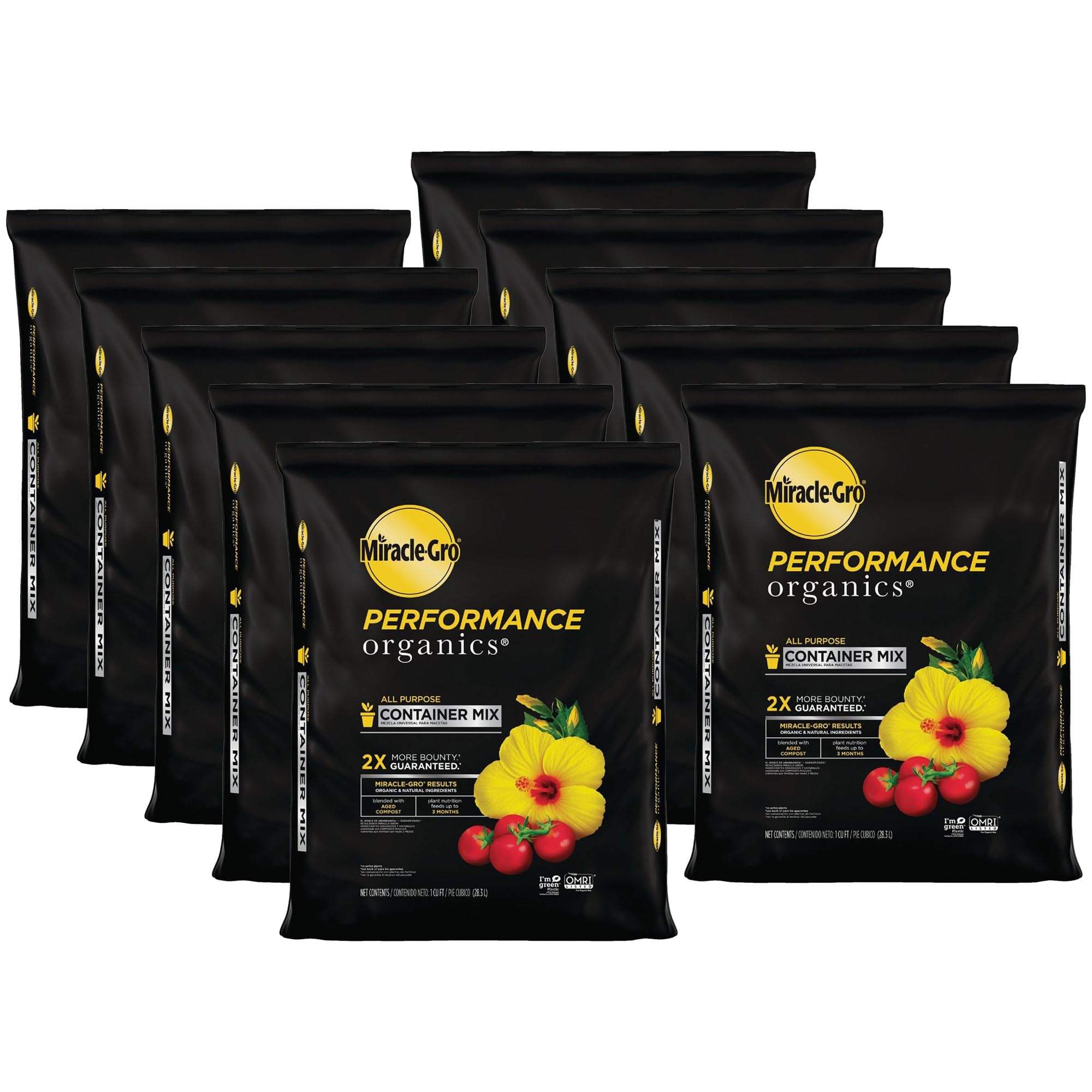 Miracle-Gro 10 Pack Performance Organics All Purpose Container Mix with Natural and Organic Ingredients, Feeds Container Grown Vegetables, Flowers and