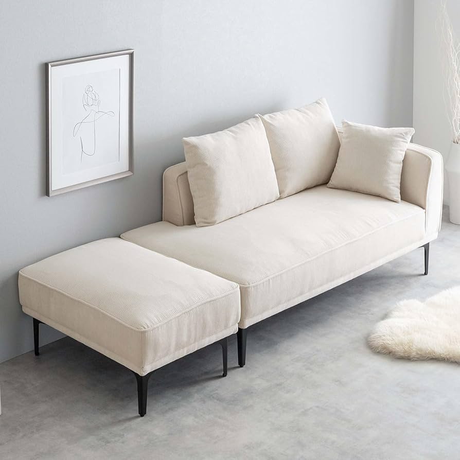 家具350 1人掛けソファー　オットマン付き　アイボリー 一人掛け ソファ ソファー 1人掛け 一人用 1P ローソファー ローソファ