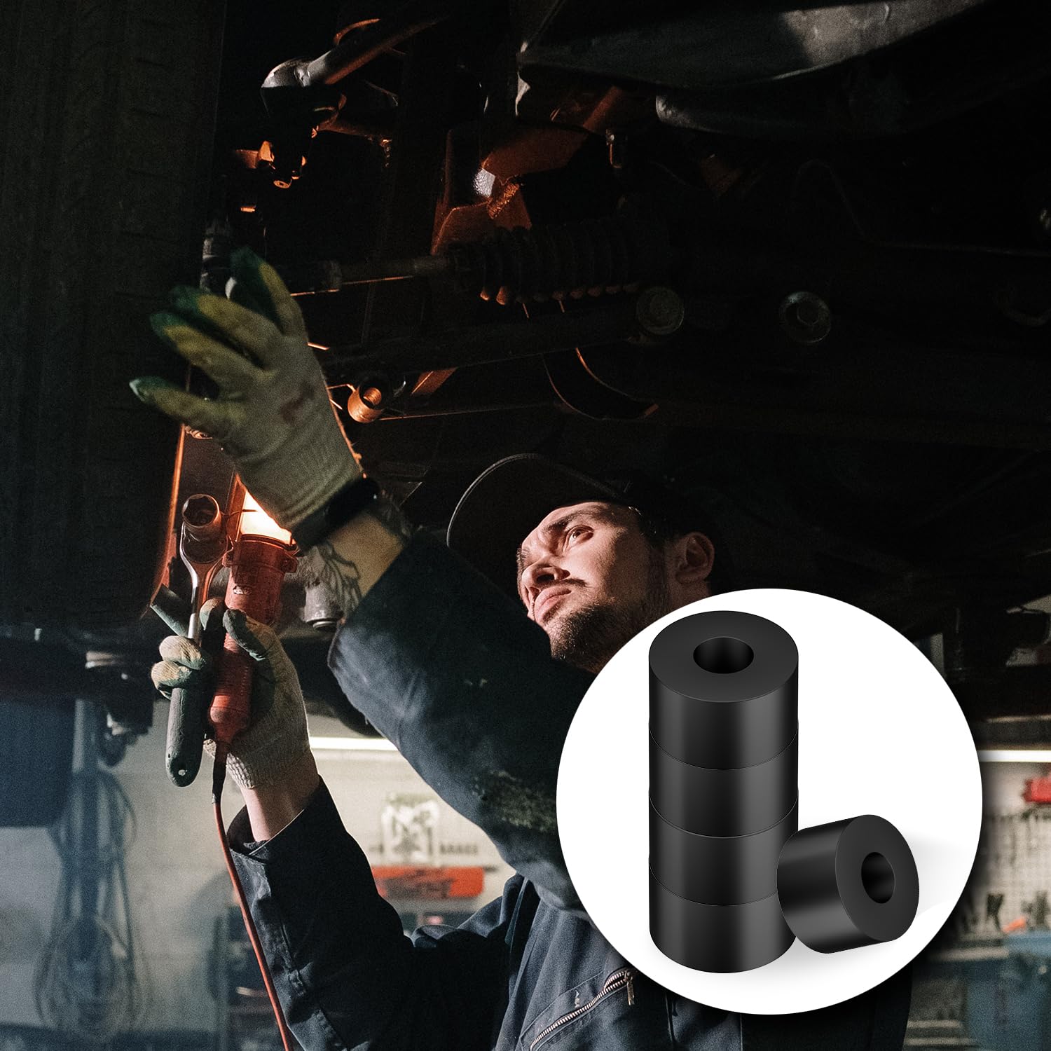 10Pcs Heavy Duty Rubber Spacers - 1" OD X 3/8" ID X 0.6" Thick Anti-Vibration Bushings