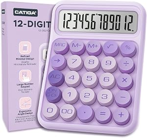 CATIGA Mechanical Switch Calculator, Purple Calculator with 12 Digit Large LCD Display & Big Buttons for Office Desk, Classroom Math, Back to School Supplies, Cute Aesthetic Desk Accessories
