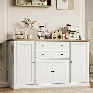 GAOMON 58" Sideboard Buffet Cabinet with Storage with 4 Doors & 2 Drawers, Farmhouse Wood Cupboard Kitchen Pantry Storage Cabinet Coffee Bar Station for Kitchen, Living Room, Dining Room
