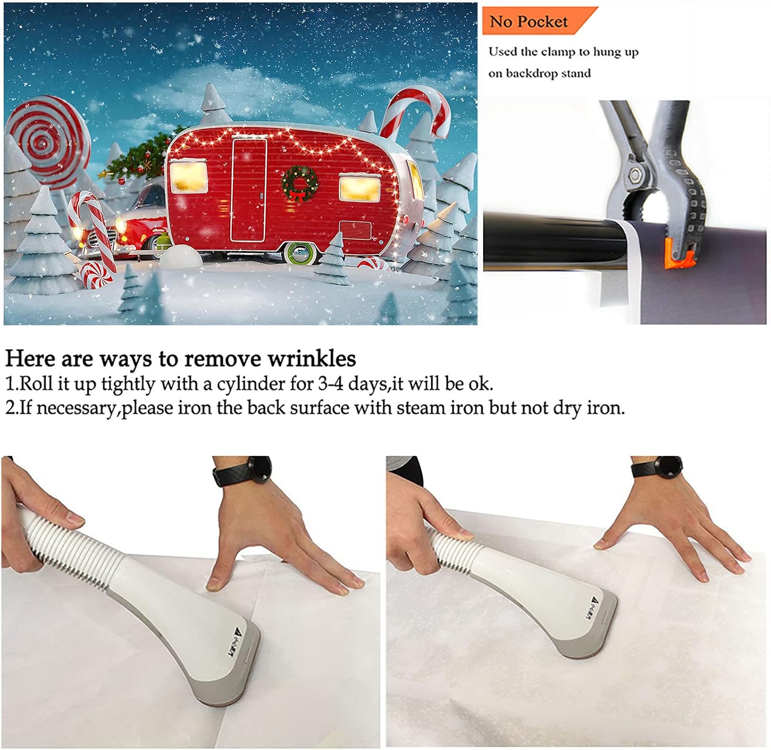 Avezano Christmas Camper Photography Backdrop Xmas Holiday Party Decorations Winter Snow Santa Background for Photoshoot Children Newborn Baby Portrait Photo Booth Props (7x5ft)
