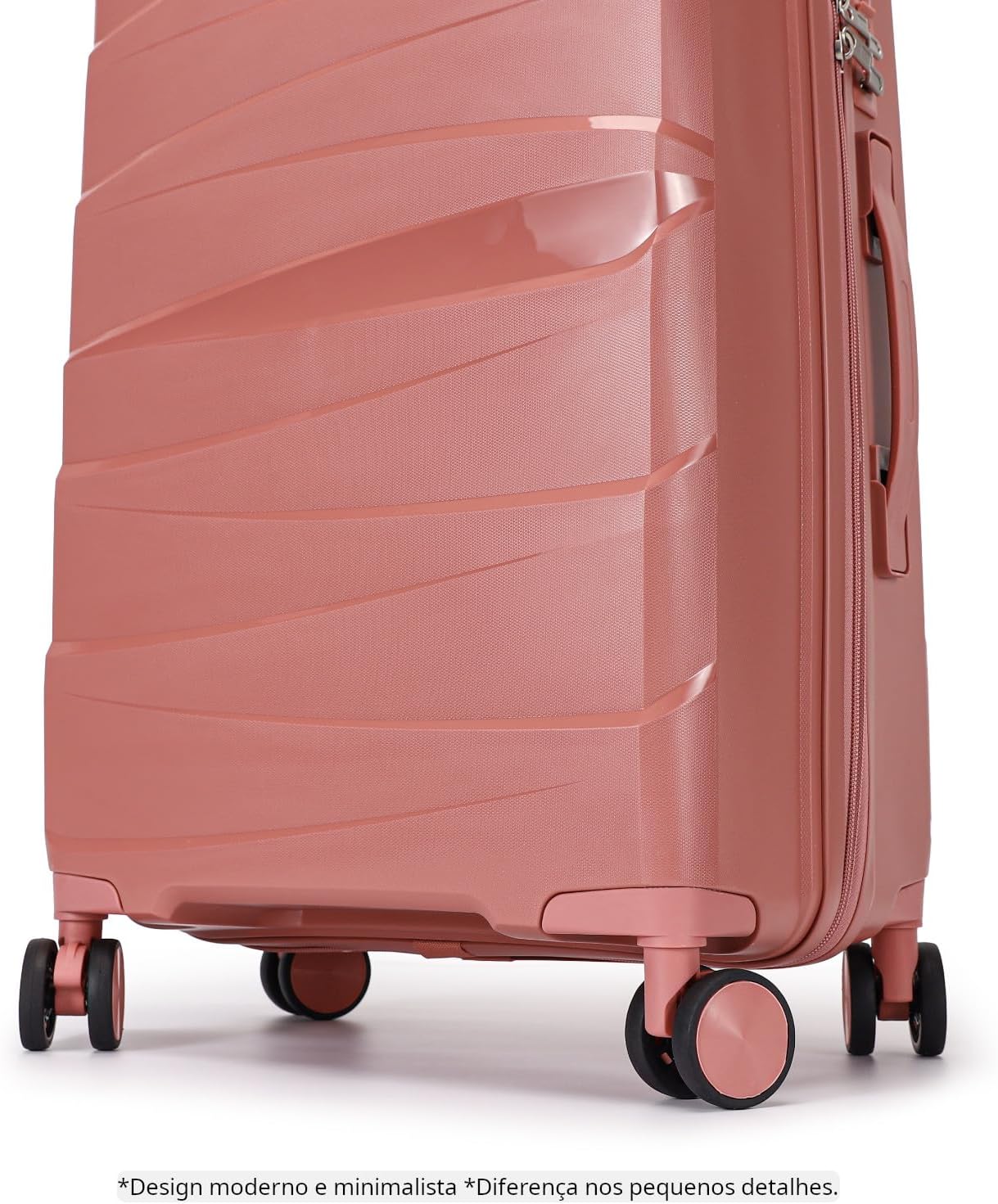 Mala De Viagem Média 23Kg Polipropileno 4 Rodas Duplas 360 Fibra Rígida Tamanho M Leve Resistente Para Despachar (ROSA, médio)