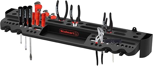 Estante de almacenamiento de herramientas para montaje en pared, estante organizador con 61 ranuras, 4 ganchos, 2 compartimentos, estantería de
