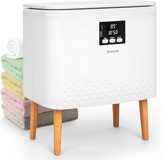 SereneLife Handtuchwärmer Eimer- 20L Elektrisch Stehend, Handtuchtrockner und Deckenwärmer mit Timer und Temperaturregelung, Weiß/Natural Design