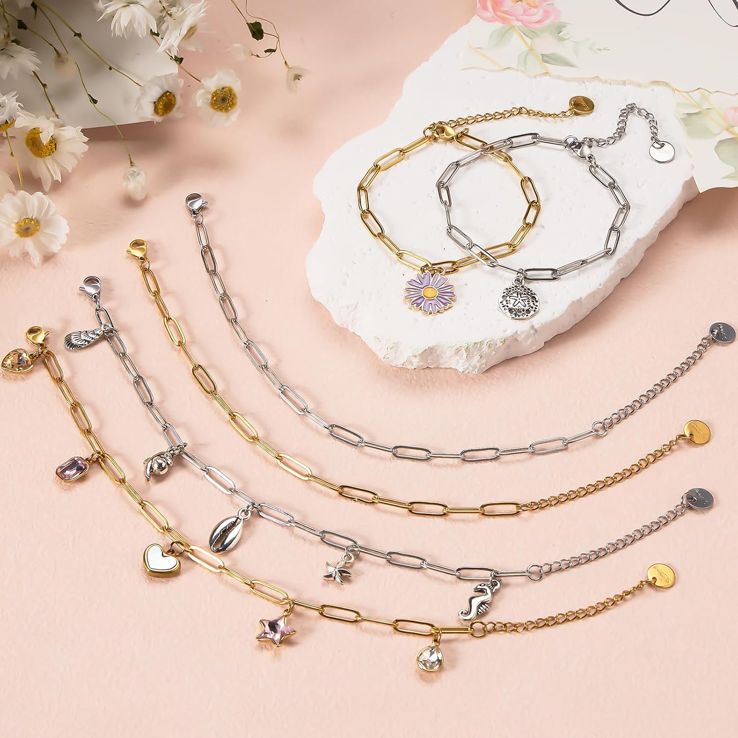 UMAOKANG 12PCS Stainless Steel Adjustable Paperclip Chain Bracelet Kit image 5