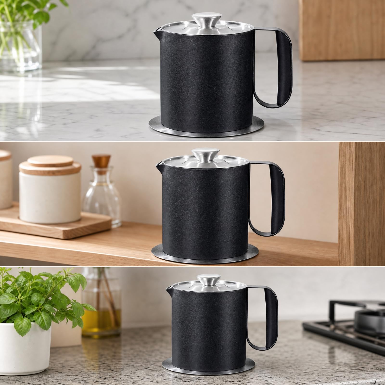 Ronyme Envase Grasa Ergonómico Olla Filtrante Aceite Acero Inoxidable para Frituras, 2000ML