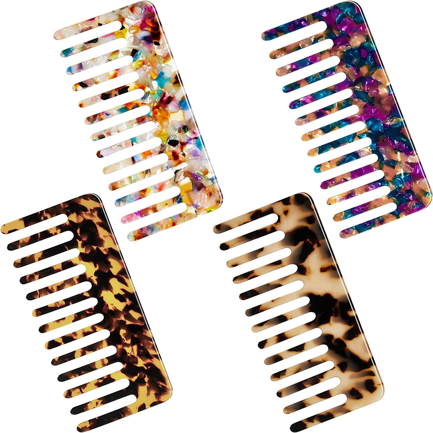 TERRIFI Super Wide Tooth Tortoise Shell Comb, Hair Detangling Comb, 4 Pack French Hair Comb, Wide Teeth Pocket Comb for Thick Curly Wavy Hair