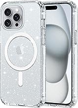 Yoedge Magnetic Case for iPhone 16 Pro Max 6.9 inches, [Compatible with MagSafe] Transparent Shockproof Glitter Shiny Glitter Cover Slim PC Back Bumper Protection Case for Women Girls, Clear