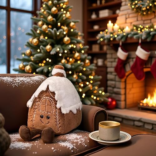 Christmas Plush Stuffed Gingerbread Pillows for Couch, Bed, Living Room - Chic Ginger House Decoration Pillows for Christmas Party, 12.5"