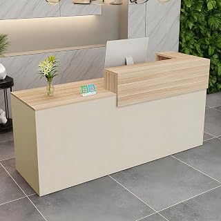 Empfangstresen mit Schubladen-Aufbewahrung-Spinde, 39-95 cm Frontdesk-Empfangstheke-Tisch, moderner Kassentisch für Salon, Büros, Hotel, Geschäft, Einzelhandelsgeschäfte Holz+beige-linke Ecke 100×60×100cm