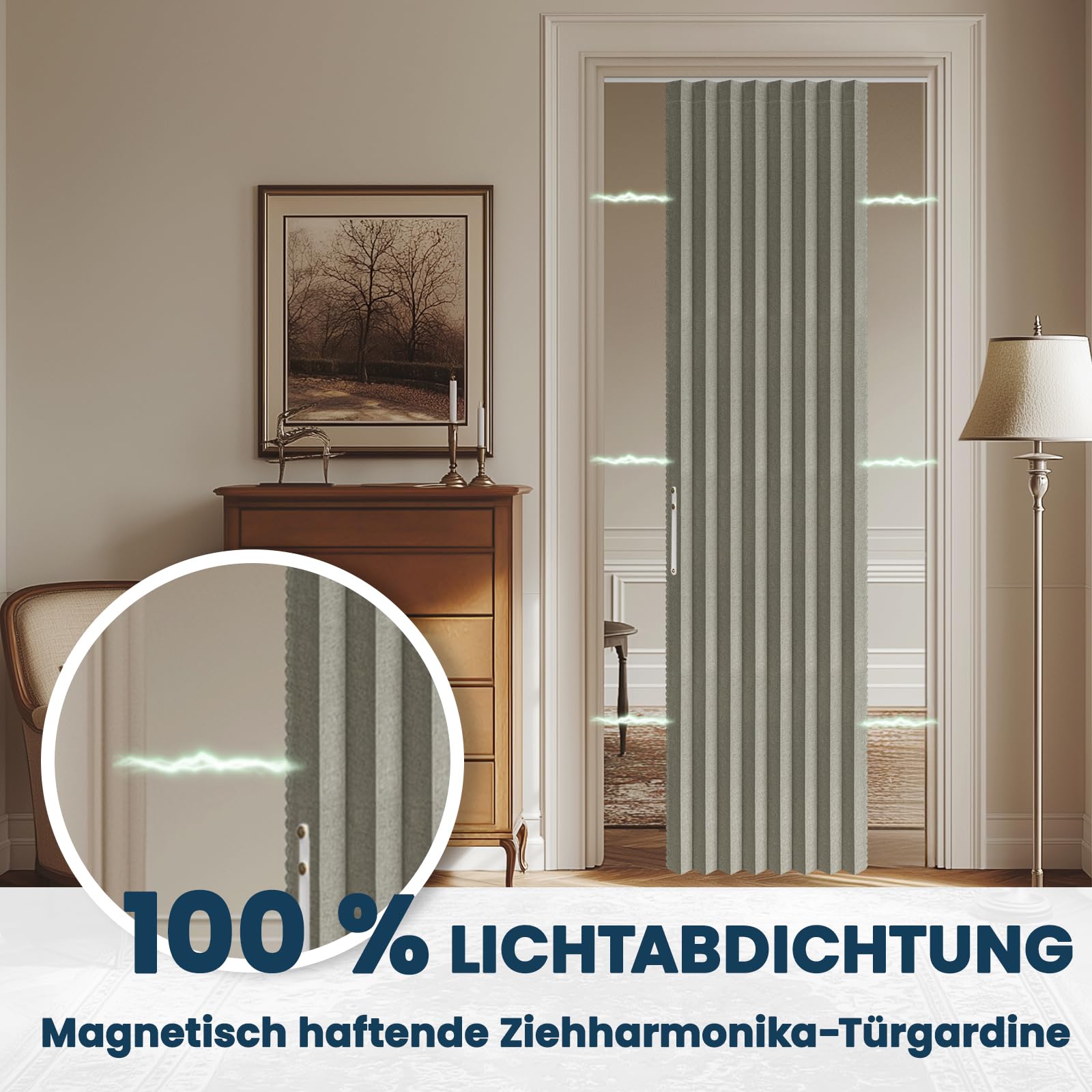 AJAZZ Rideau 100 % occultant pour porte de cuisine - Rideau magnétique avec système de rails - Pour chambre à coucher et salon - Gris - 180 x 201 cm (l x H) - 1 pièce