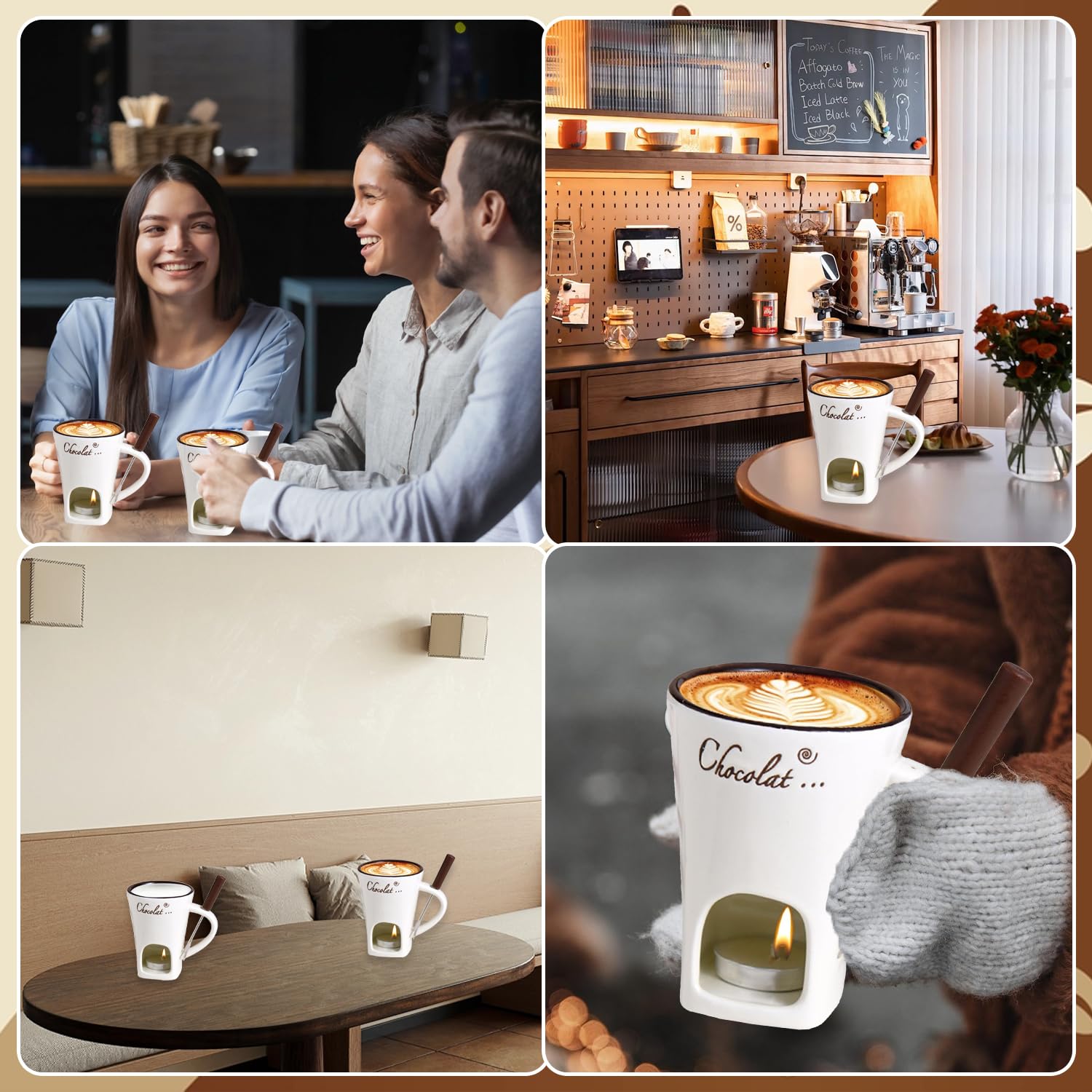 Taza de Fusión de Chocolate, 130 ML Juego de Fondue de Chocolate, Taza de Cerámica para Derretir Chocolate con Tenedores y Vela de Té, Taza de Fusión de Queso, Tazas de Fondue de Chocolate para Queso