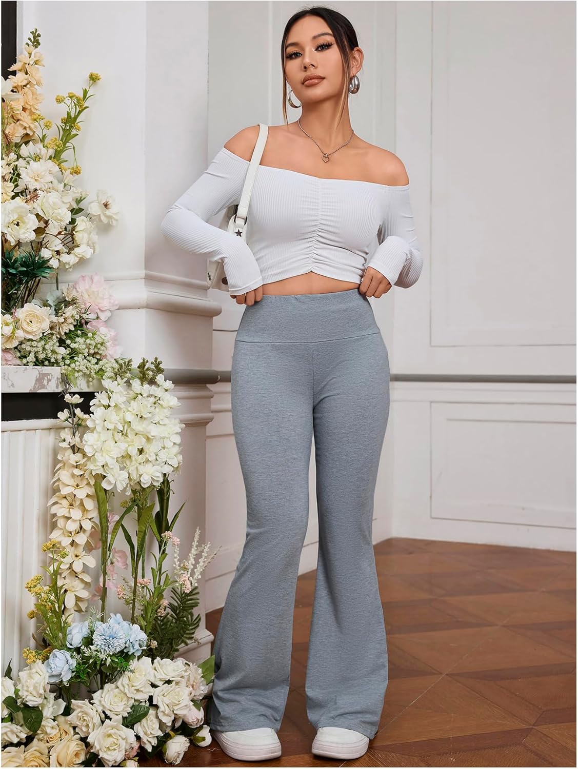 SOLY HUX Women's High Waisted Flared Leggings Yoga Pants Bell Bottom Skinny Long Sweatpants - Image 5