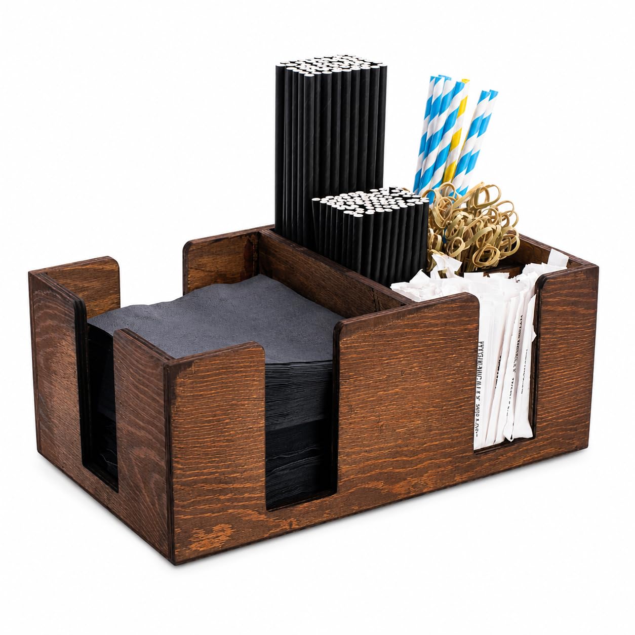 Drinkstuff Wooden Bar Caddy Napkin Holder – Premium Home Bar & Coffee Station...