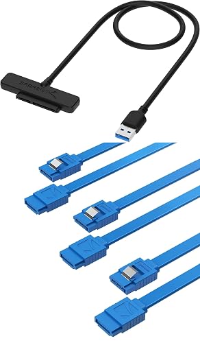 SABRENT USB 3.0 to SSD / 2.5-Inch SATA I/II/IIIHard Drive Adapter + 3 Pack SATA III (6 Gbit/s) Straight Data Cable with Locking Latch