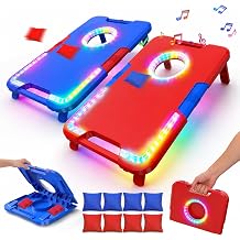 TERRAMUS Kids Cornhole Board Set with LED Lights & Sound Effects,Cornhole Games with 2 Foldable Boards & 8 Bean Bags,Portable Outdoor Toss Game for Backyard,Camping,Party Toys for Kids,Teens,Family