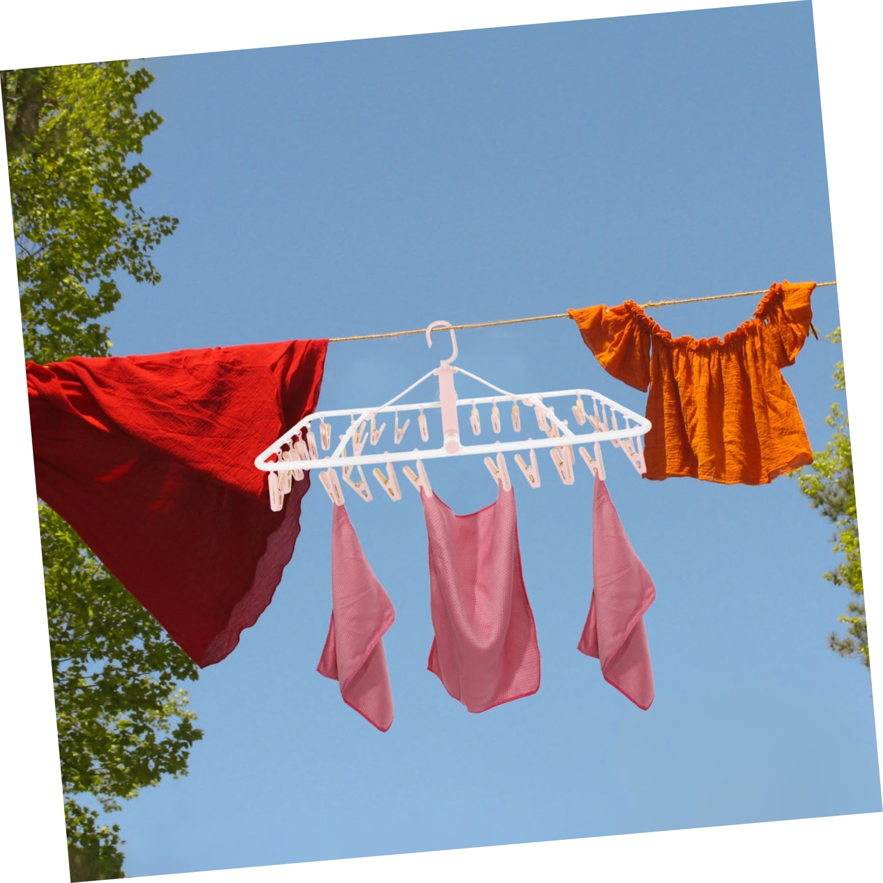 KOMBIUDA 32 Foldable Hanger Hangers for Pants Washing Foldable Clothing Rack Shirt Hangers Outdoor Clothesline Travel Hanger Clothes Hanger Foldable Clothes Rack Sock Laundry Hanger Pink Pp