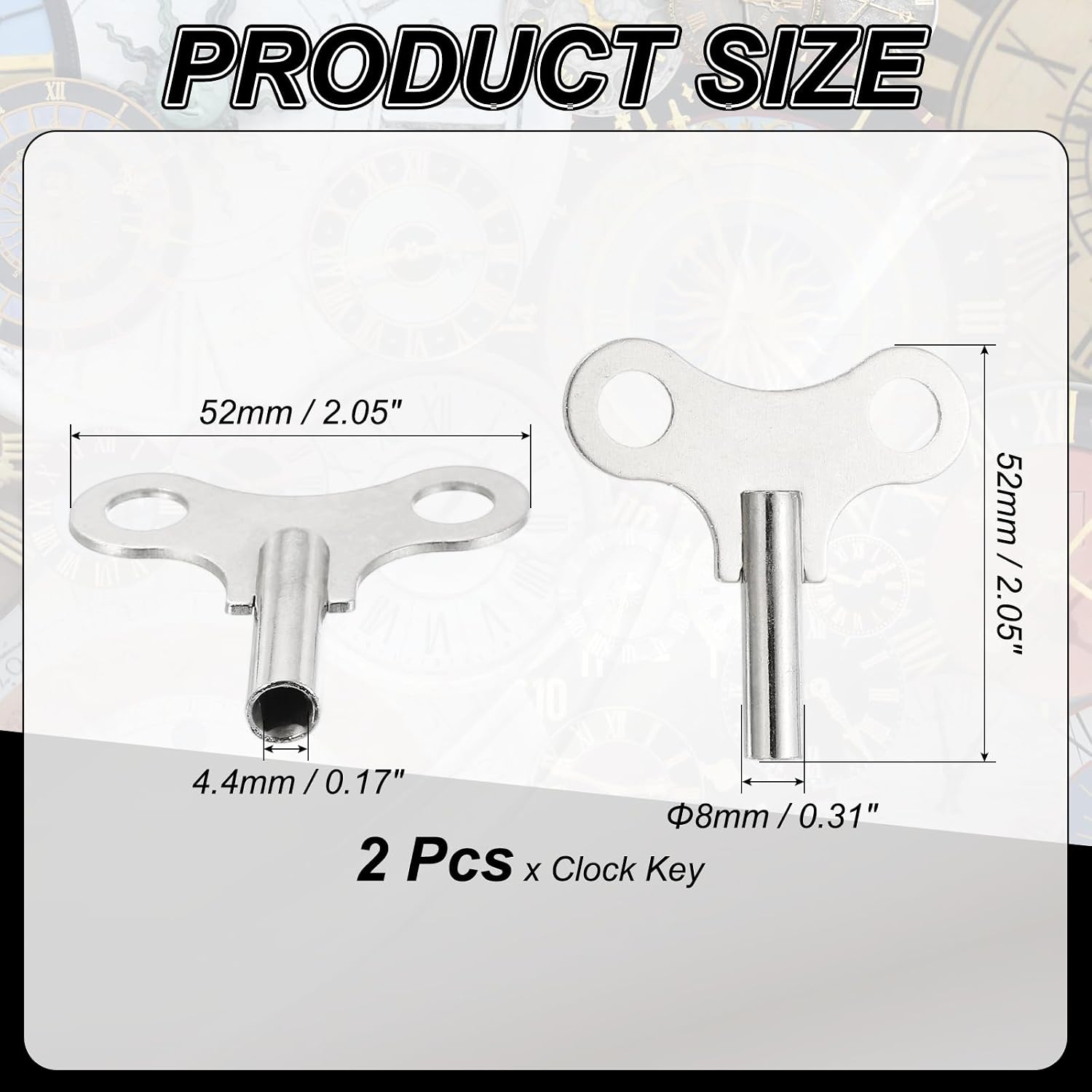 PATIKIL 2 Pcs Wrench Clock Key for Winding, 4.4mm Hole Dia. 52mm Long Steel Clock Keys for Mechanical Alarm Wind Chain Repair Replacement, Silver Tone image 2