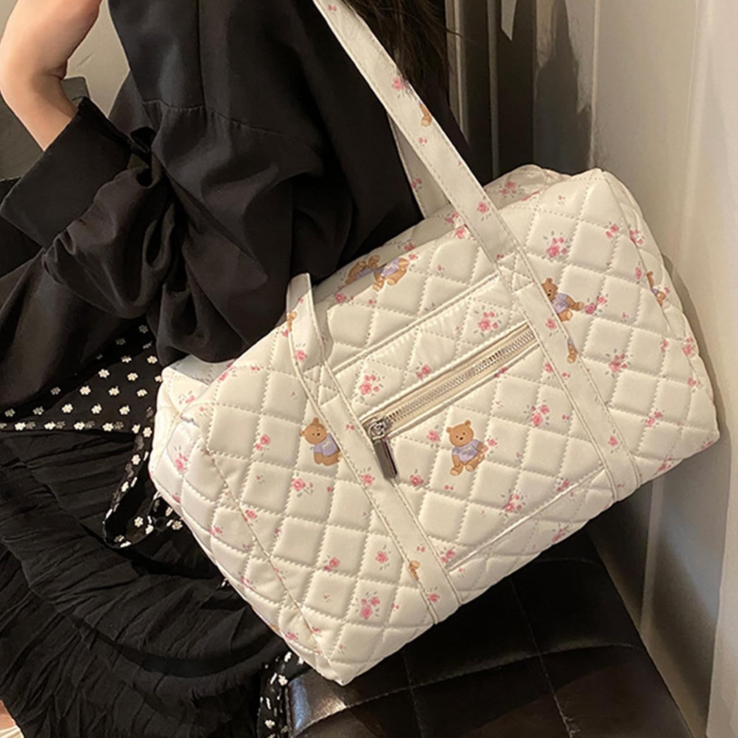 Farcauo Cute Tote Duffel Bags Women White Travel Duffel Bag Weekender Overnight Work Diaper Gym Duffel Carry On Purses for Women Travel Tote Hospital Bag for Labor Delivery