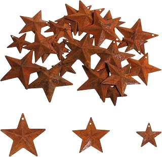 LXUEJIE 30PCS 3 Sizes Metal Rusty Barn Star, Mini Hanging Star, Antique Primitives Rustic Country Tin Steel Stars Accents for DIY Crafts Vintage Farmhouse Home Door Wall Decor (1", 1.5", 2")