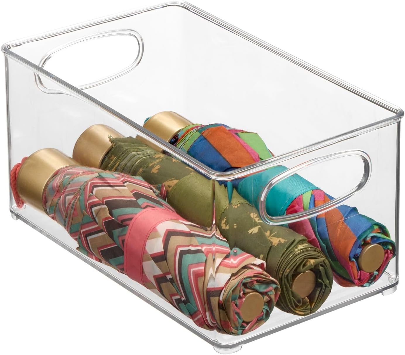 mDesign Plastic Home Closet Organizer - Basket Storage Holder Bin w/ Handles for Bedroom, Bathroom, Cabinet Shelves, Entryway, and Hallway - Holds Sweaters, Purses - Ligne Collection - 2 Pack - Clear