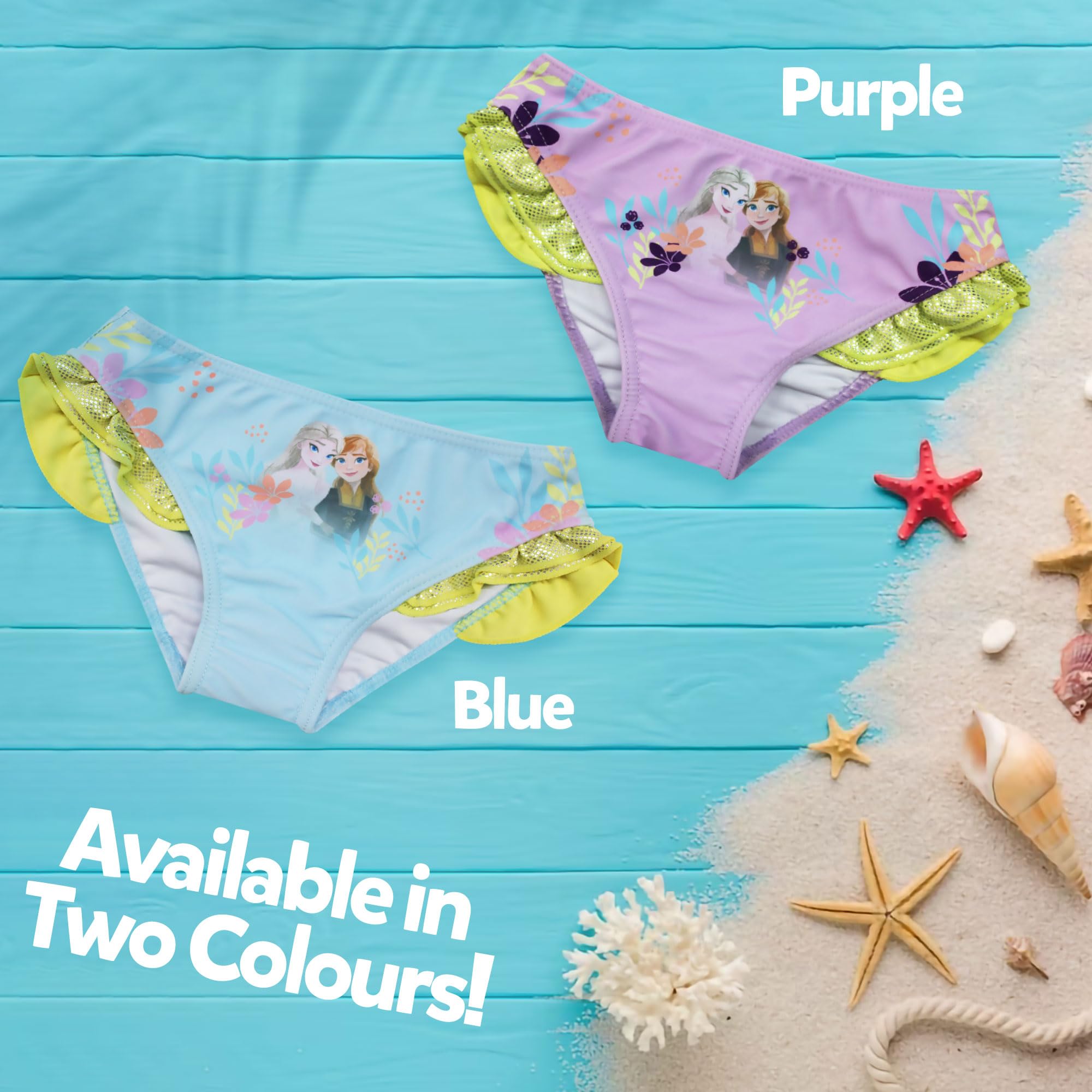 Disney Bañador slip playa para niña Frozen Elsa y Anna con volantes 6657, turquesa, 8 años