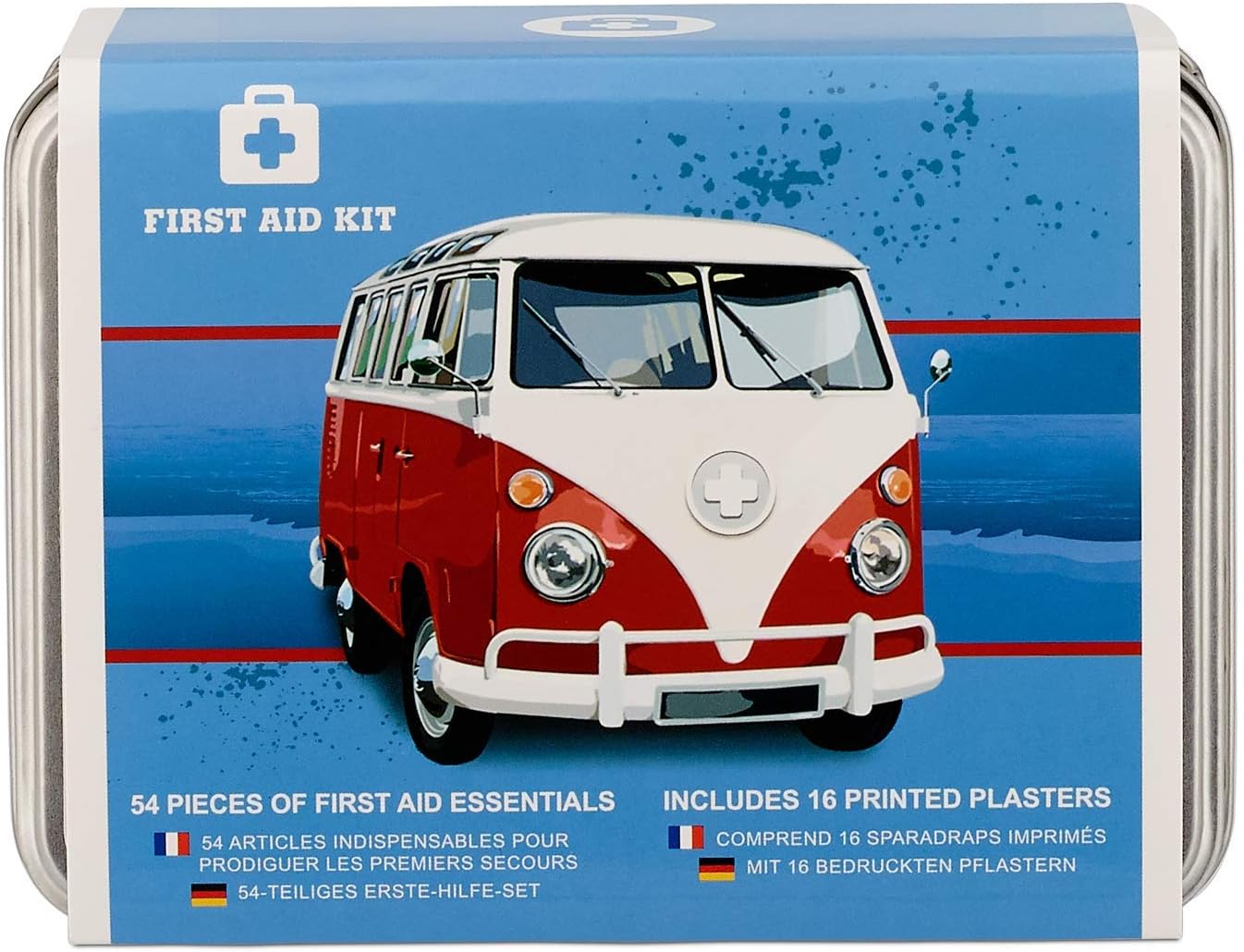 50 Piece Campervan Travel First Aid Kit with Waterproof Plasters in a Handy Tin by Yellodoor (Blue)