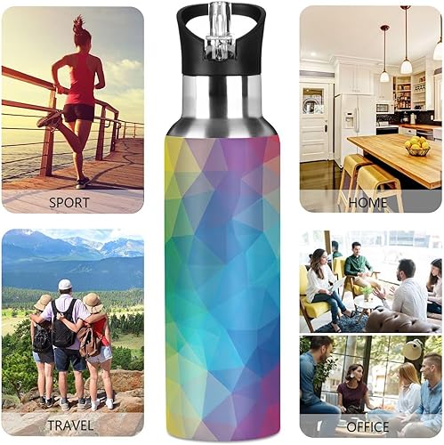 Miniatura 5 de Geometric Rainbow Gradient Stainless Steel Vacuum Insulated Water Bottle 20 Oz Leakproof Water Bottles, BPA-Free Sports Water Bottle
