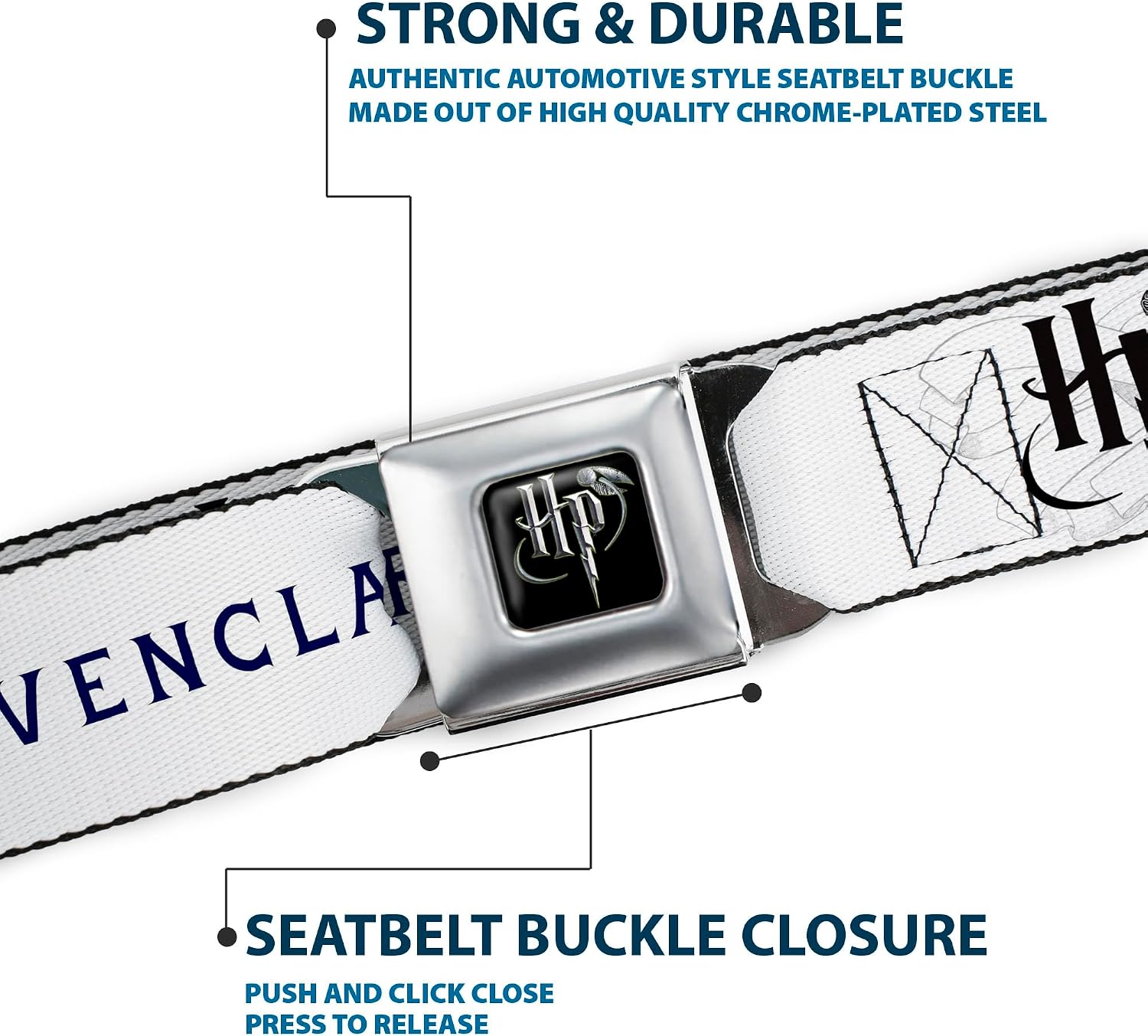 Buckle-Down Seatbelt Belt - Harry Potter GRYFFINDOR/RAVENCLAW/SLYTHERIN White/Black - 1.0" Wide - 20-36 Inches in Length