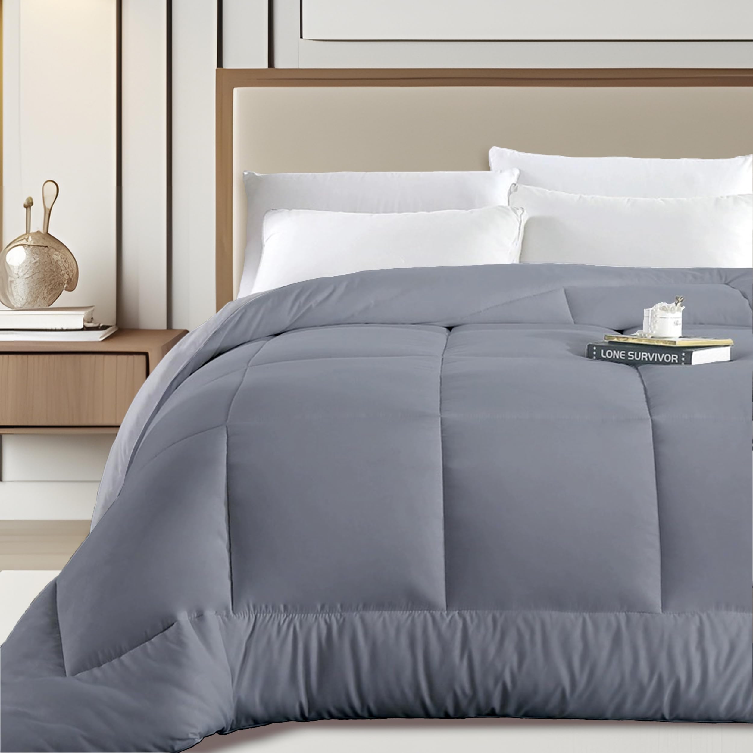 DALINA TEXTIL S.L Edredón de Fibra 300gr/m2 - Edredón Cama 90, Edredón Bicolor Reversible 150x220cm, Relleno Nordico 100% Poliester, Gris/Gris Claro