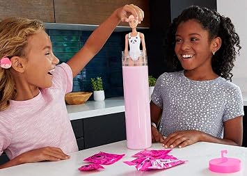 Barbie Color Reveal Doll with 7 Surprises: Water Reveals Dolls Look & Creates Color Change on Face & Sculpted Hair; 4 Mystery Bags Contain Surprise Wig, Skirt, Shoes & Sponge; Animal-Themed