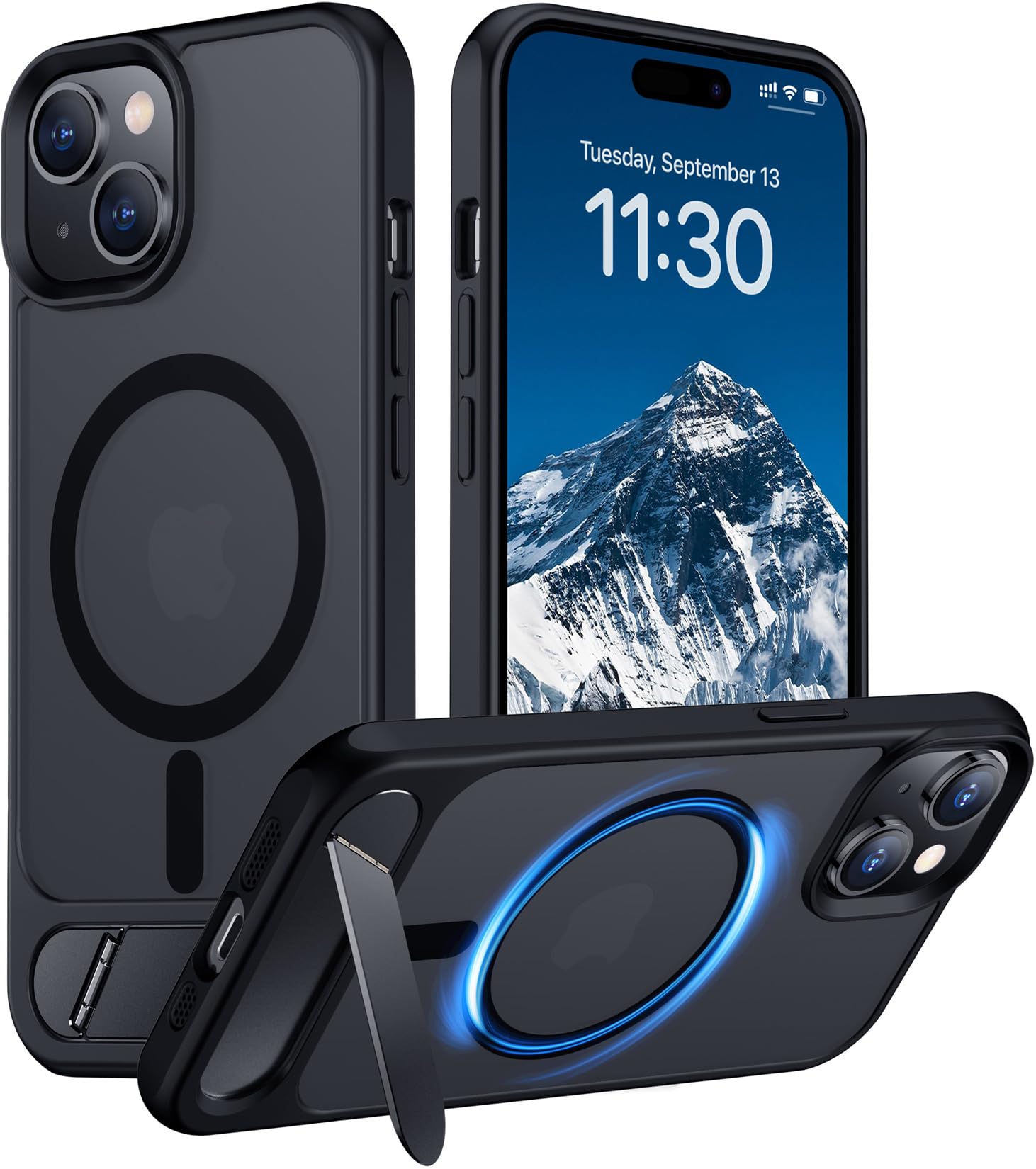 Temdan Magnetic Compatible with iPhone 15 Case, [Built-in Invisible Kickstand][Compatible with MagSafe] [Military Grade Shockproof] Slim Translucent Matte Phone Case for iPhone 15 6.1"